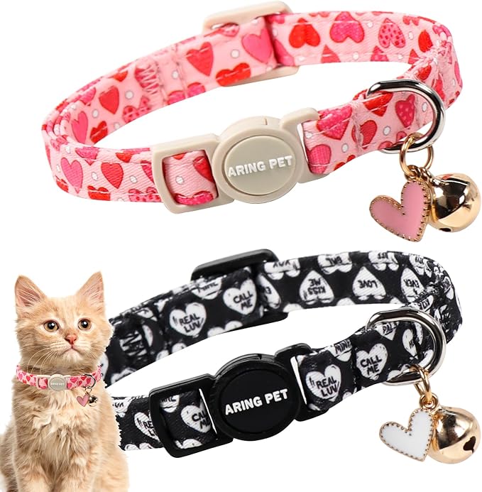 ARING PET 2 Pack Valentine's Day Cat Collar, Breakaway Kitten Small Black White by ARINGPET