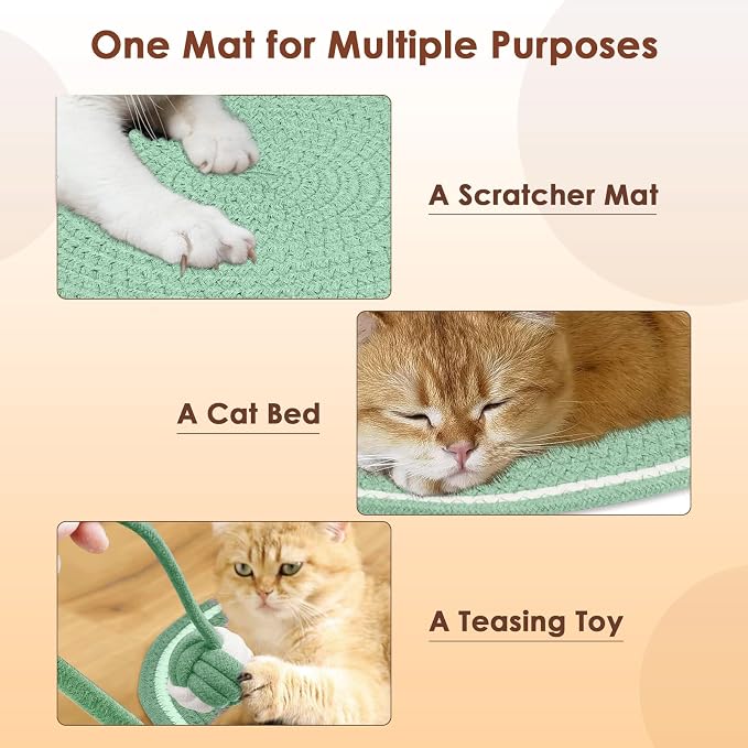 Natural Cotton Rope Cat Scratch Pad, 15.7'' Round Horizontal Floor Cat - Image 6