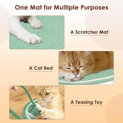 Natural Cotton Rope Cat Scratch Pad, 15.7'' Round Horizontal Floor Cat - Image 6