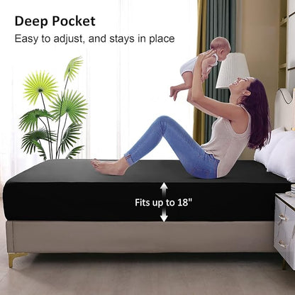 Waterproof Mattress Protector Full, Fitted Sheet Style Breathable Mattress Cover - Image 4