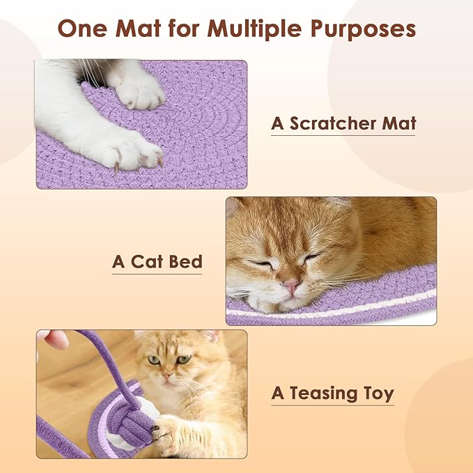 Cat Scratcher Mat, Natural Cotton Rope Cat Scratch Pad, 15.7'' Round Horizontal - Image 6