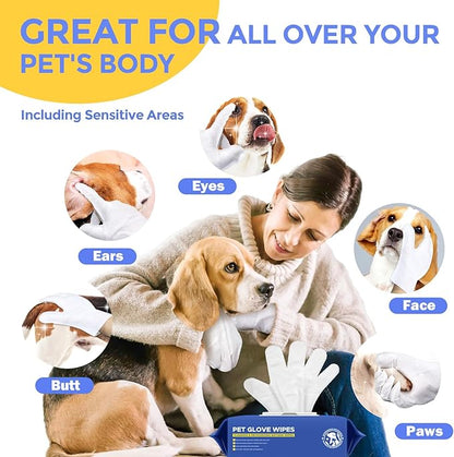 Pet Cleaning Glove Wipes for Dogs & Cats, Hypoallergenic Deodorizing Disposable - Image 5