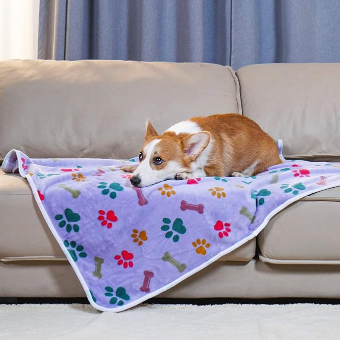 Luciphia 1 Pack 3 Blankets Fluffy Premium Fleece Pet Blanket Flannel Paw Bone - Image 3