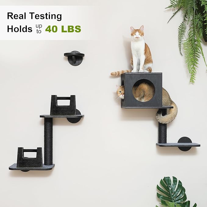 FUKUMARU Cat Wall Shelves, 5-Piece Stable Wooden Wall-Mounted Furniture Set - Image 3