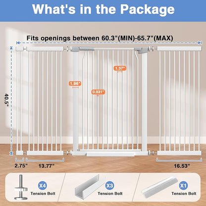 60.2"-65.7" Baby Gates Extra Wide, 40.5" Tall Dog Gate Indoor, Walk Through Pet - Image 9
