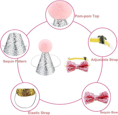 Christmas Pet Party Jazz Hat and Blingbling Bow Tie Breakaway Collar Set - Image 3
