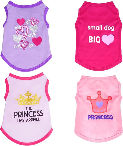 4 Pack Dog Shirts Summer Printed Puppy Clothes Cute Sleeveless Pet T Shirts Dog by Pistha