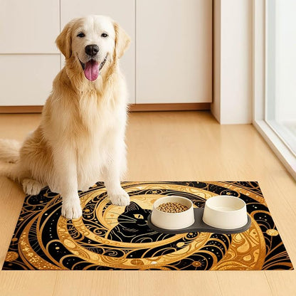 Cat Feedings Mats 20x12 inch Golden Cat Print Pet Bowl Placemat Non Slip Mat - Image 3