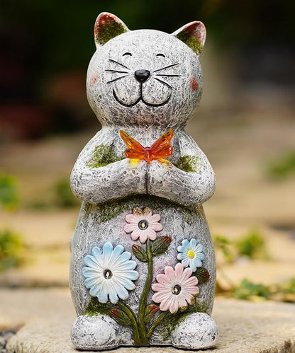 Solar Garden Statue Cat Figurine – Outdoor Decoration by Fashionoda