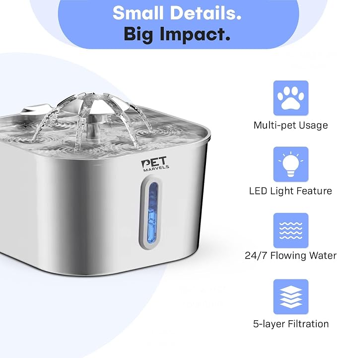 Stainless Steel Cat Water Fountain – 2.2L/74oz Ultra-Quiet Pump, Visible Water - Image 4