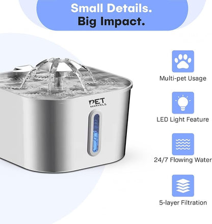 Stainless Steel Cat Water Fountain – 2.2L/74oz Ultra-Quiet Pump, Visible Water - Image 4