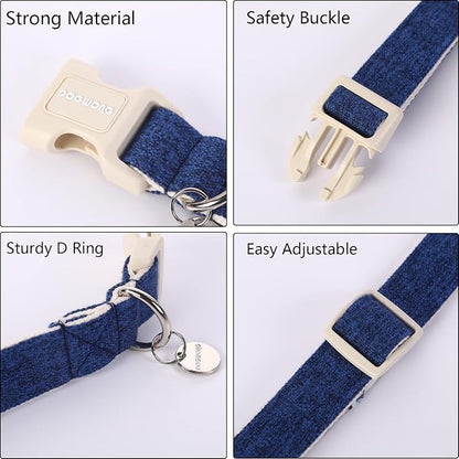DOGWONG Cotton Hemp Dog Collar, Heavy-Duty Blue Dog Collar Adjustable Soft - Image 2