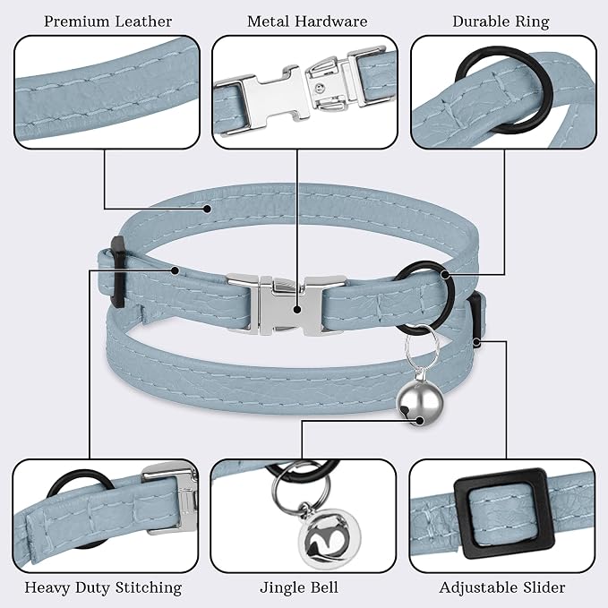 Leather Cat Collar with Buckle and Removable Bell - Image 5