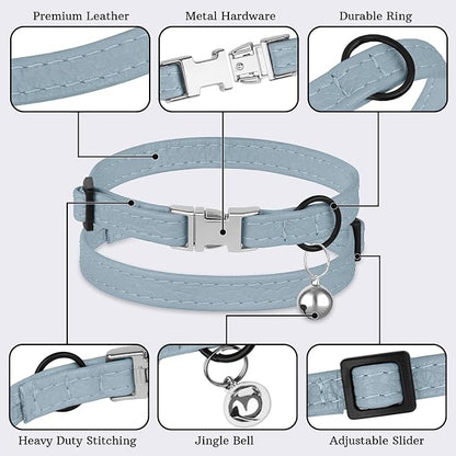 Leather Cat Collar with Buckle and Removable Bell - Image 5