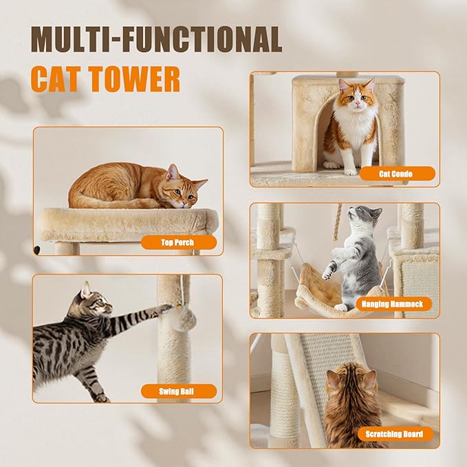 Large Cat Tree 63 Inch, Sisal Scratching Posts Board and Hammock, Pet Play House - Image 5