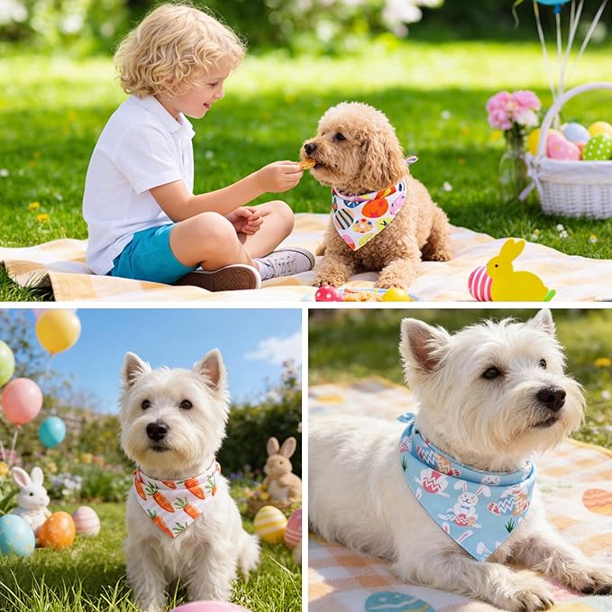 PAWCHIE Easter Dog Bandanas 4 Pack, Reversible Dog Party Triangle Scarf Bibs - Image 6