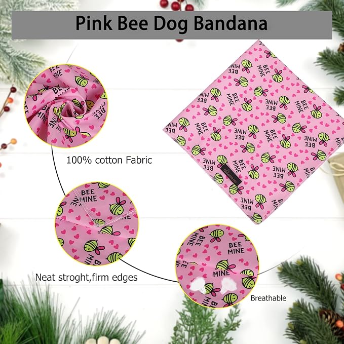 ARING PET Bee Dog Bandanas, Spring Yellow Pink Bees Pet Bandana Scarf Triangle - Image 2