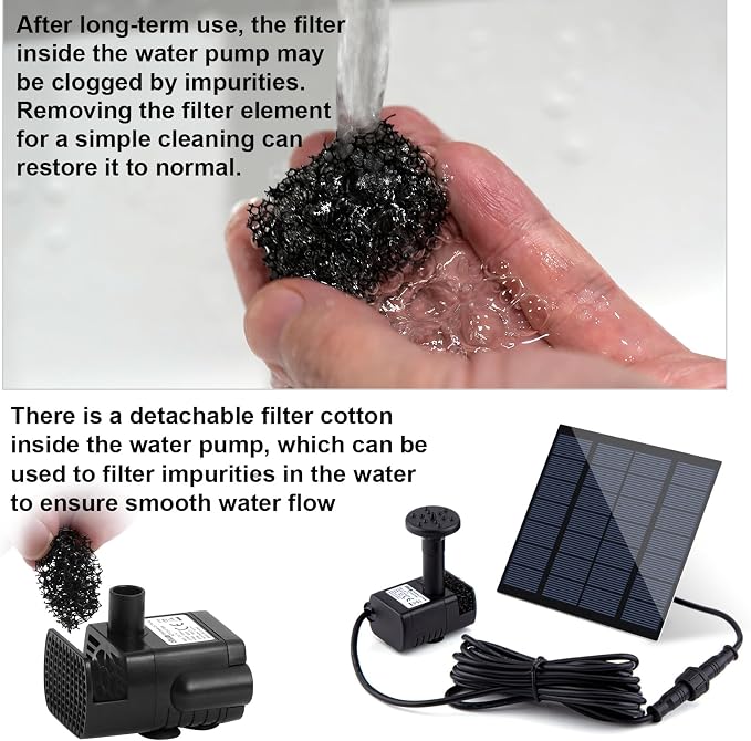 Solar Fountain Pump Kit with Separate Solar Panel, 1.8 W Upgraded Solar Water - Image 2