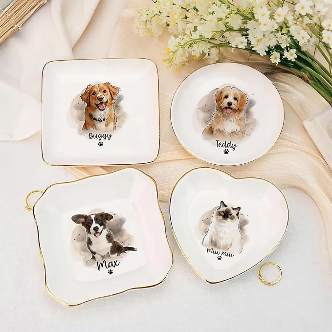 Custom Dog Cat Portrait Ring Dish, Personalized Pet Trinket Dish - Image 7
