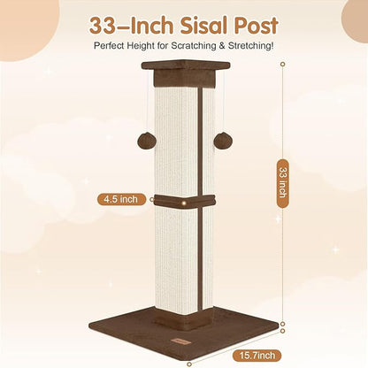 Cat Scratching Post 33 inch for Indoor Cats, High Cat Scratch Post Brown - Image 2