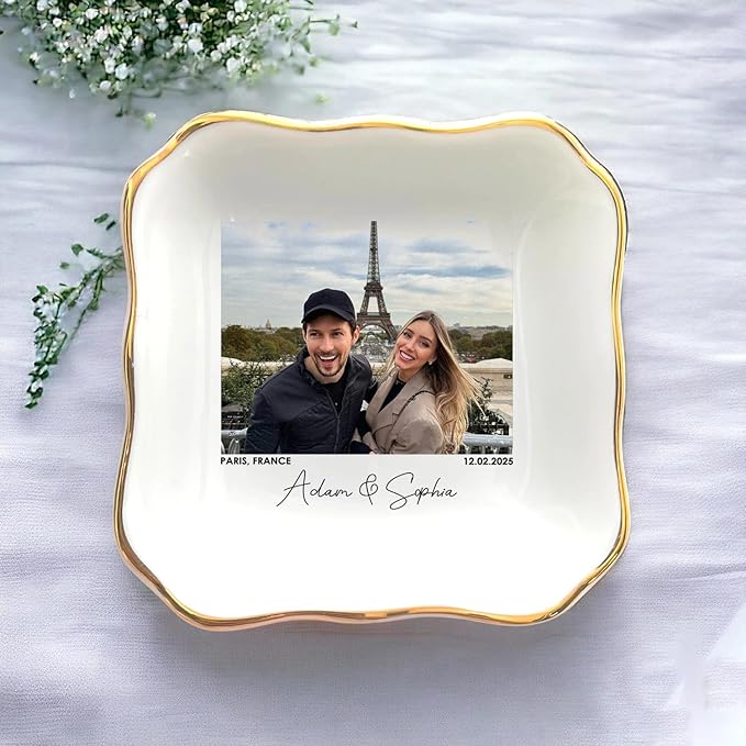 Custom Couple Portrait Polaroid Photo Ring Dish, Personalized Picture Jewelry - Image 2