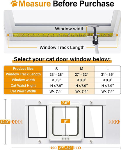 Cat Door for Window Weatherproof: Aluminum Frame Flap Pet Door Quick Fit Window - Image 4