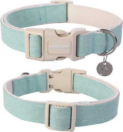 DOGWONG Cotton Hemp Dog Collar, Heavy-Duty Green Dog Collar Adjustable Soft - Image 3