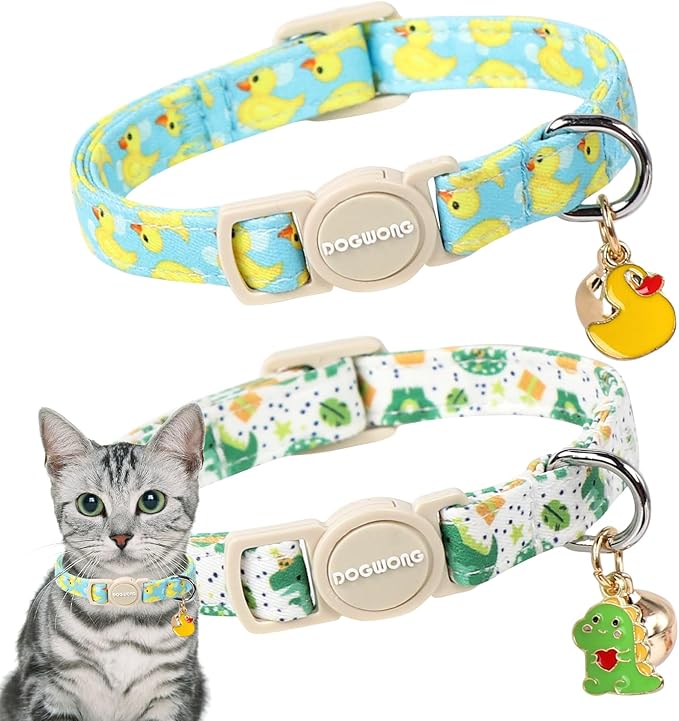 2 Pack Summer Duck Dinosaur Cat Collars Breakaway by DOGWONG