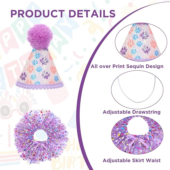 Dog Birthday Bandana with Hat and Dress Girl Set Puppy Birthday Party Supplies - Image 3