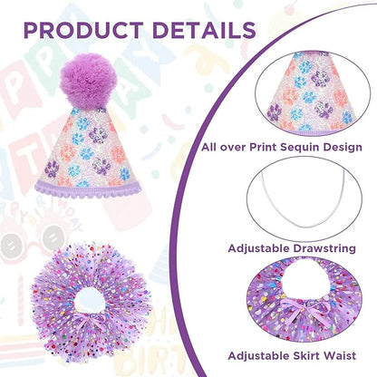 Dog Birthday Bandana with Hat and Dress Girl Set Puppy Birthday Party Supplies - Image 3