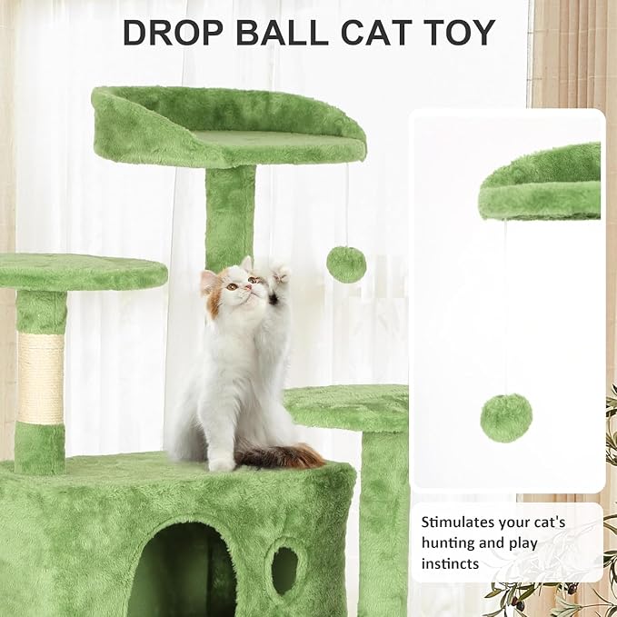 70 Inch Green Cat Tree, Tall Cat Tower - Image 4