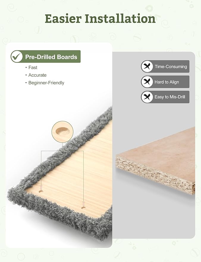 5-in-1 Cat Wall Shelves, Solid Wood & Velvet & Sisal Scratcher, 44lbs Max Load - Image 3