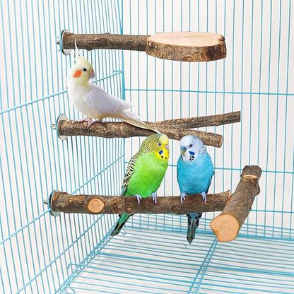 Allazone 4 PCS Natural Wood Bird Perch Stand, Bird Parrot Perch Stand Set - Image 6
