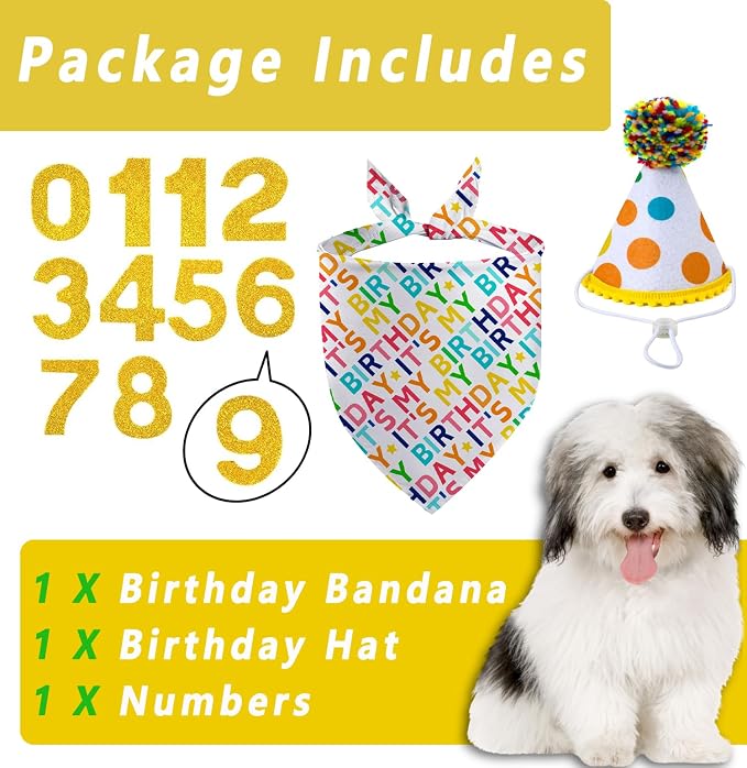 Dog Birthday Bandana Set, It's My Birthday Dog Scarfs, Pet HBD Party Decor - Image 2