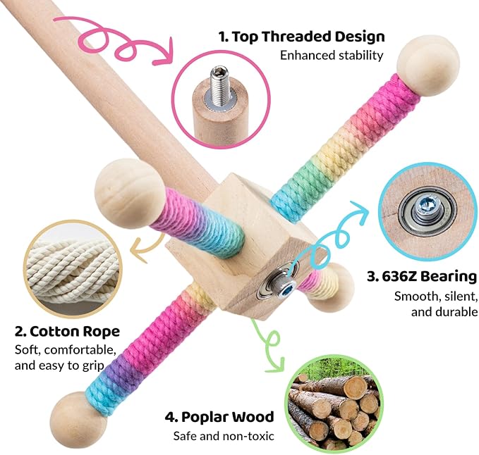 9" Hanging Bird Perch Toy for Cage, 360° Silent Free-Spin, Wooden Bird Cage - Image 3