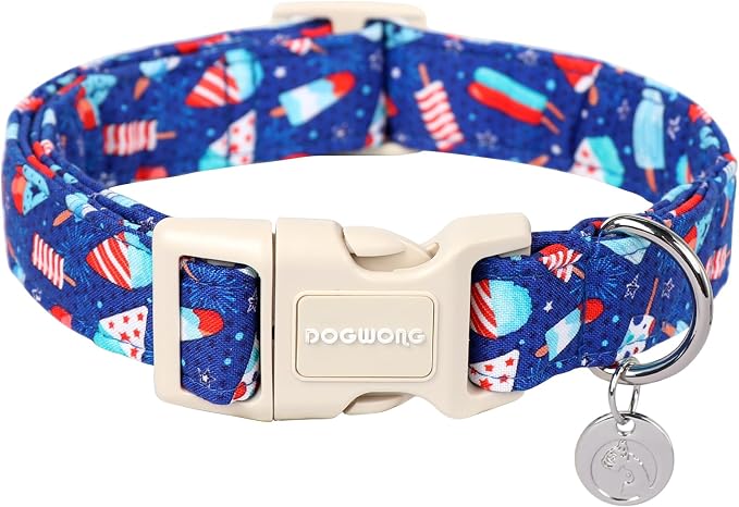 DOGWONG Cotton Dog Collar, Popcile Summer Dog Collar Durable Soft Natural by DOGWONG