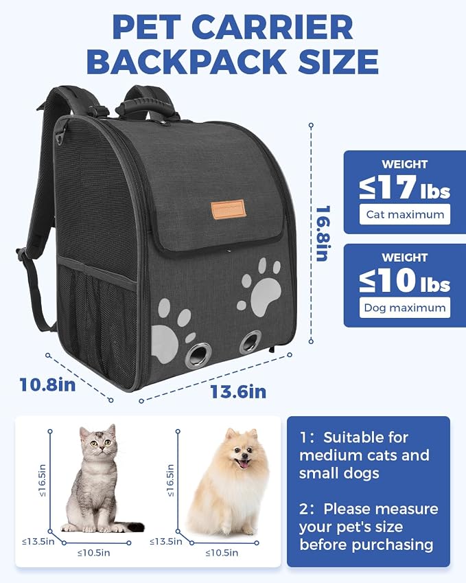 Cat Carrier Backpacks for Kitty Small Dog up to 15 lbs, Lightweight and - Image 2