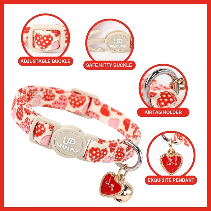 Cat Collar, Sweet Heart Kitten Collars Pink Hearts - Image 3