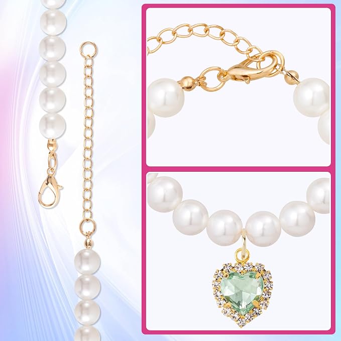 2pcs Cat Pearl Collar with Heart Pendant, Cute Pearl Pet Necklace in Small - Image 4