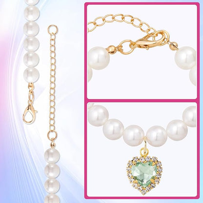 2pcs Cat Pearl Collar with Heart Pendant, Cute Pearl Pet Necklace in Small - Image 4