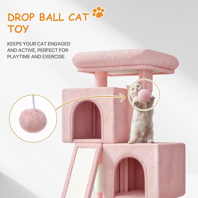 34'' Small Cat Tree with 2 Condos, Sisal Scratching Posts & Board, Sturdy Light - Image 7