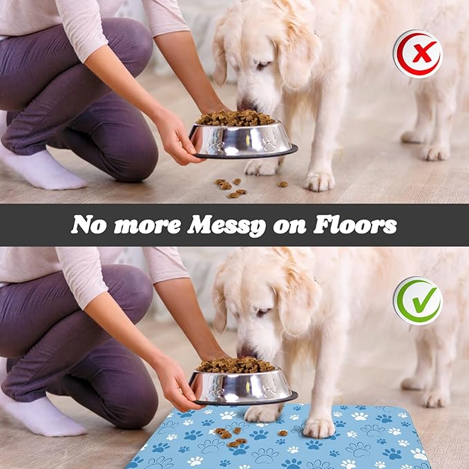 Dog Food Mat, Absorbent Water Bowl Mats Cat Pet Feeding Placemats Blue 12 * 20 - Image 5