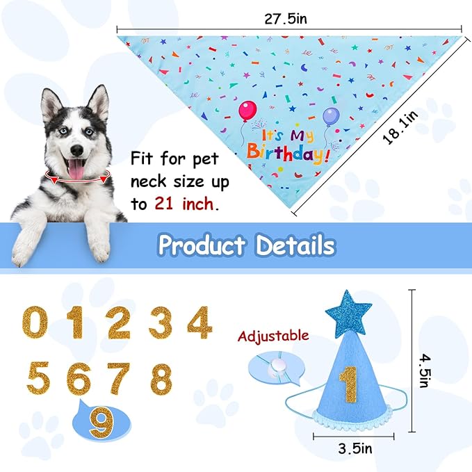 Dog Birthday Party Supplies, Dog Birthday Bandana Set, Dog Boy Girl Birthday - Image 2