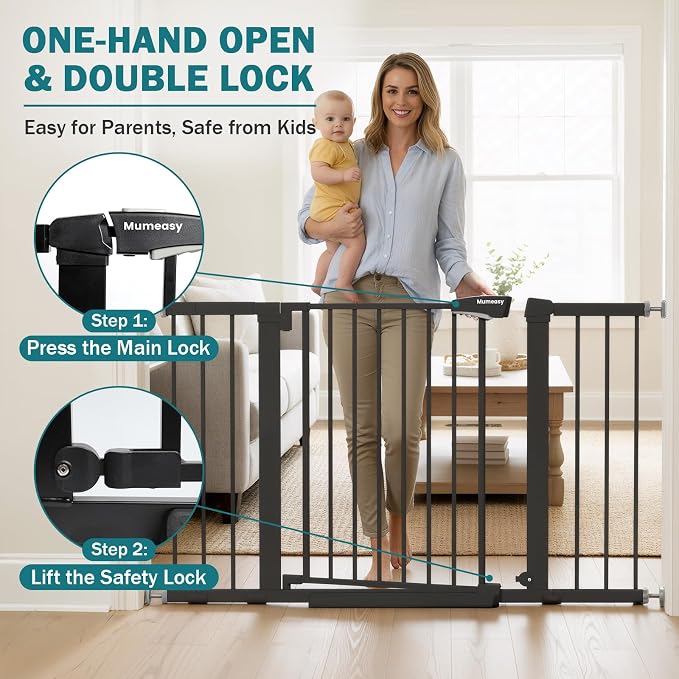 Mumeasy 29.7–48" Baby Gate for Stairs, Dog Gate for Doorways, Auto Close Child - Image 4