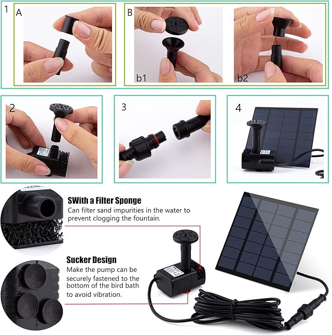 Solar Fountain Pump Kit with Separate Solar Panel, 1.8 W Upgraded Solar Water - Image 6