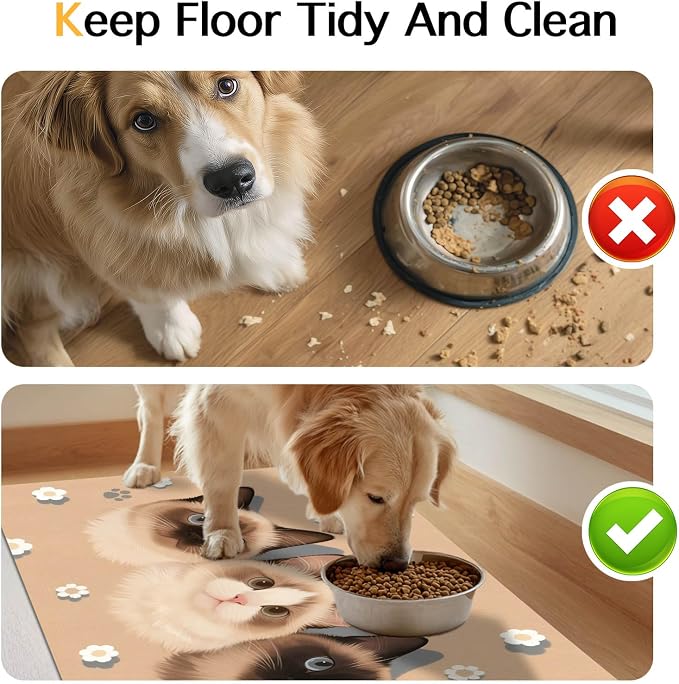 Cat Feedings Mats 20x12 inch Cute Cat Print Pet Bowl Placemat Non Slip Mat - Image 8
