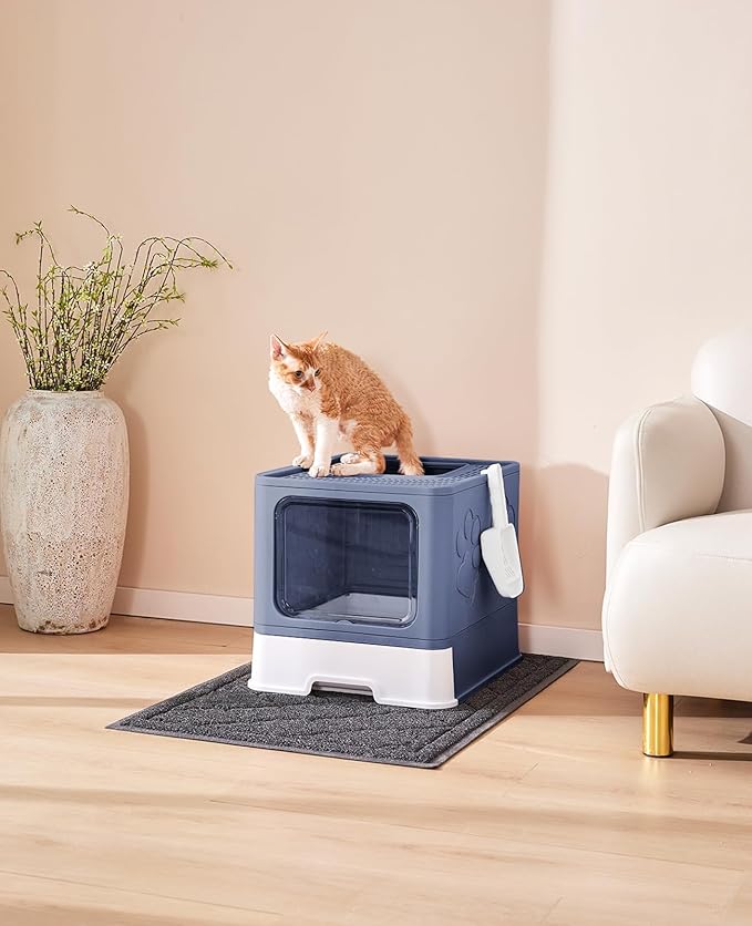 Cat Litter Box with X-Large Litter Mat and Scoop, Large Covered Litter Box with - Image 7