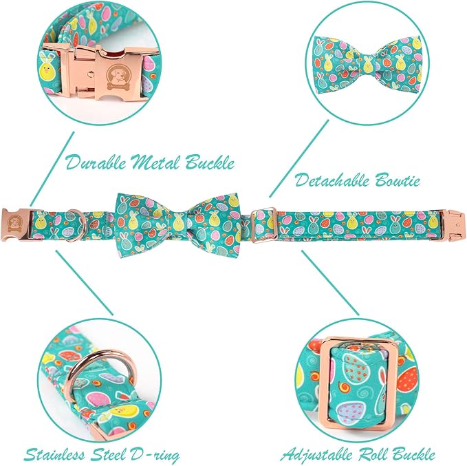Easter Dog Collar with Bowtie, Eater Bunny Eggs Dog Collars, Soft Durable - Image 3