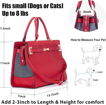 Fashion Pet Carrier Dog Cat Carrier Purse Soft-Sided Leather Handbag Pet Tote - Image 2