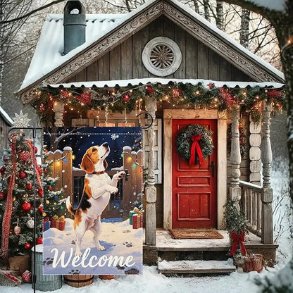 Beagle Dog Welcome Garden Flag 12x18 Inch Double Sided Christmas Burlap Yard - Image 4
